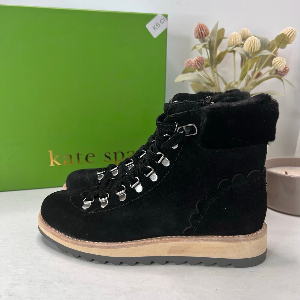 Kate Spade New York Maira Suede Faux Fur Cuff Boot Black Women's 7.5M NWB